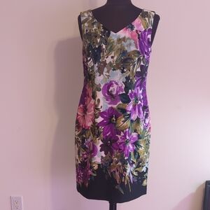 Connected Apparel Floral Midi Dress - Purple and Green